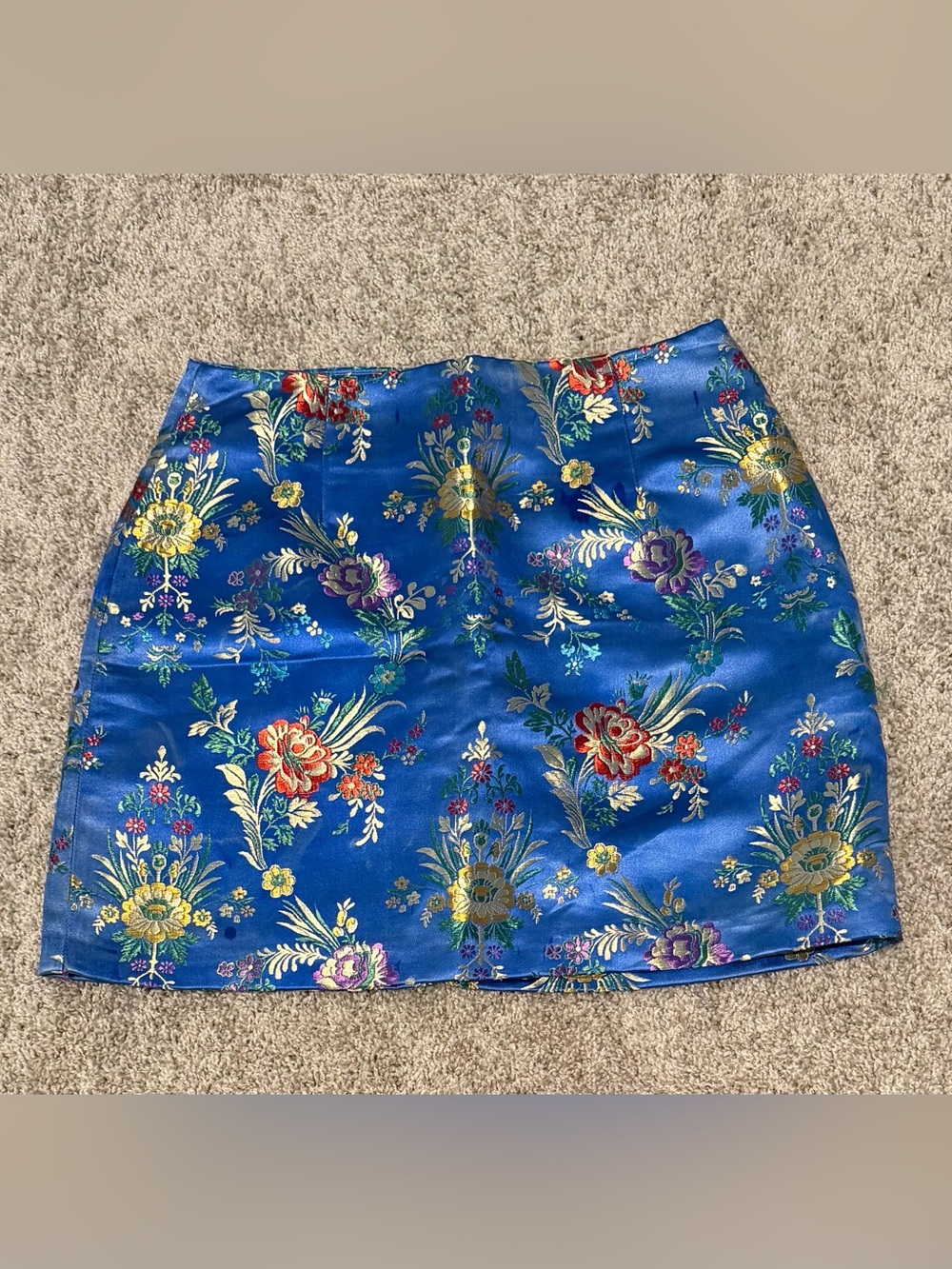 Forever 21 Royal Blue Floral Satin Mini Skirt